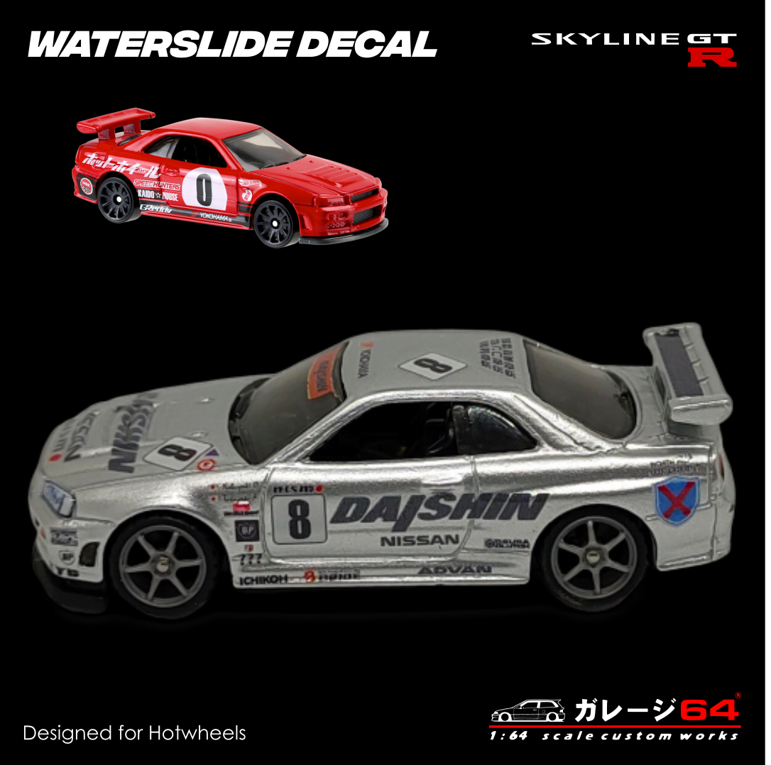 Decalcomanie Waterslide 1/64 Per Hot Wheels – Nissan Skyline GT-R R34 – Personalizza Il Tuo Modellino - Foto 3
